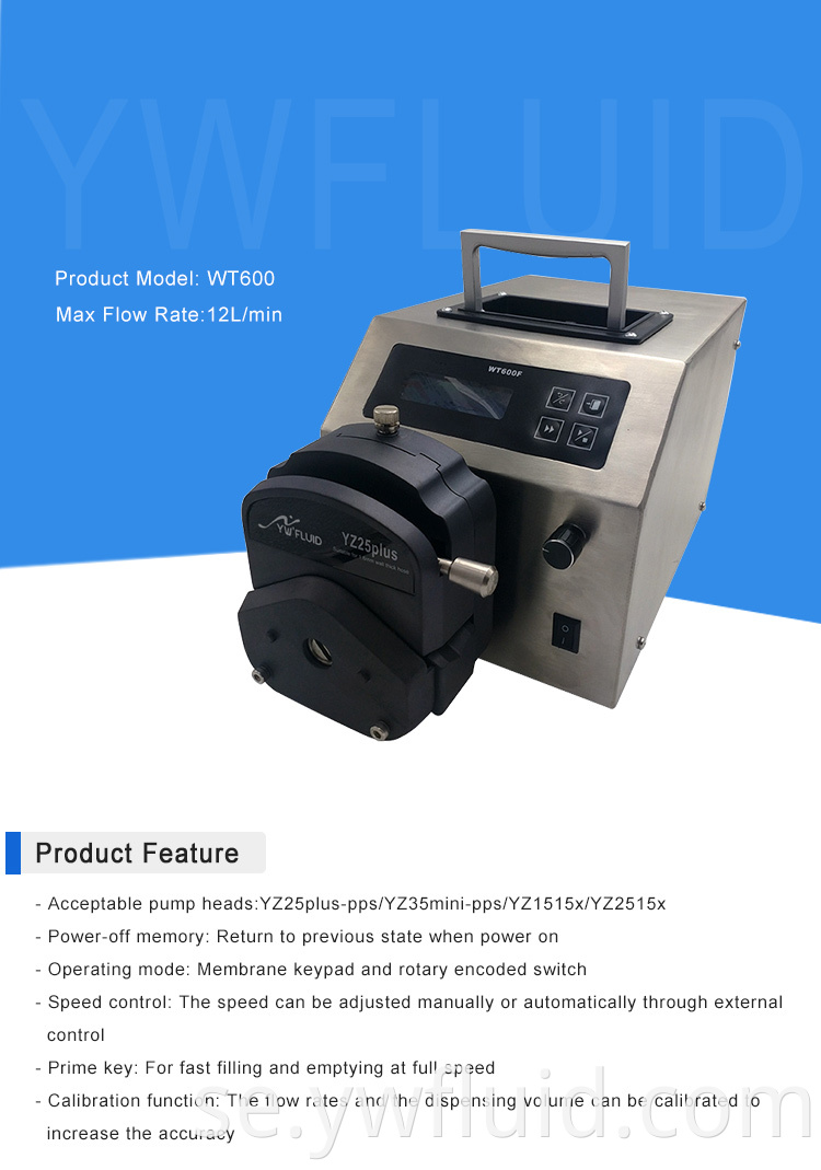 YWFLUID Högvolym Automatisk Intelligent Industry Peristaltisk pump med digital display för laboratorieanalysutrustning